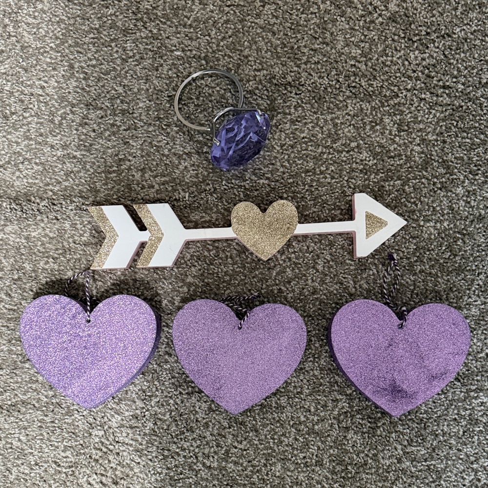 Purple and Gold Heart Arrow Wall Decor